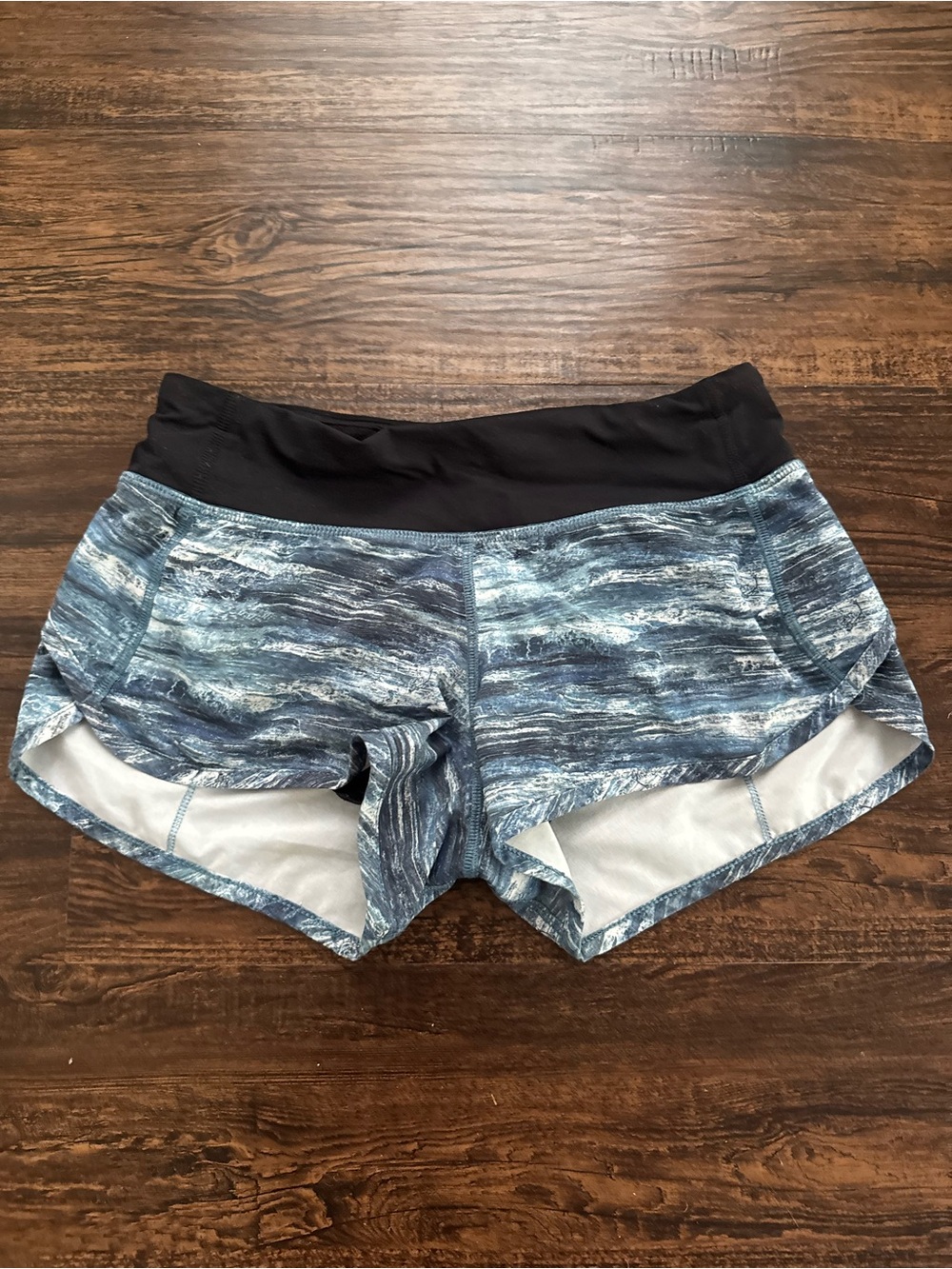 lululemon athletica Blue Marbled Athletic Shorts with Black Waistband